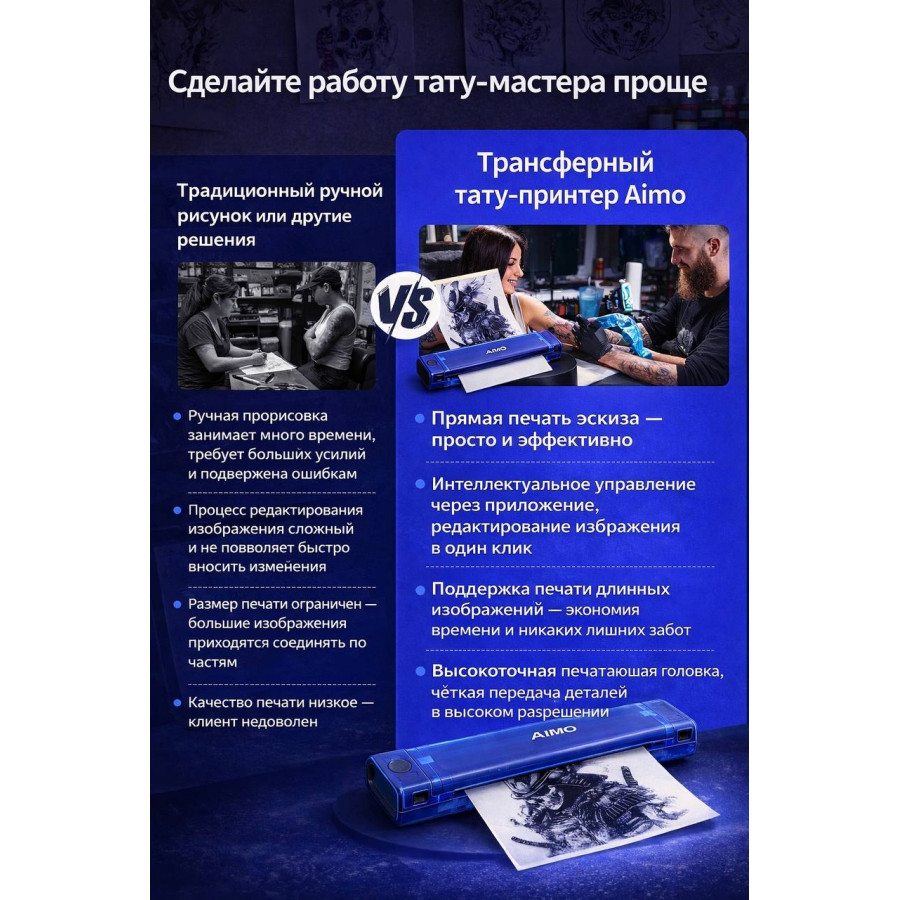 Беспроводной трансферный тату принтер Aimo Blue T08F Blue
